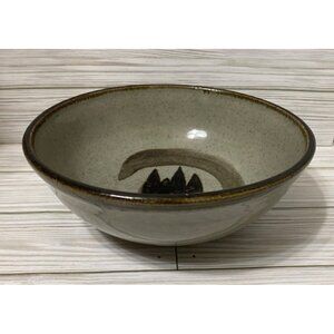 Handcrafted Artisan Pottery Bowl With Earthy Glaze & Abstract Design Light Gray